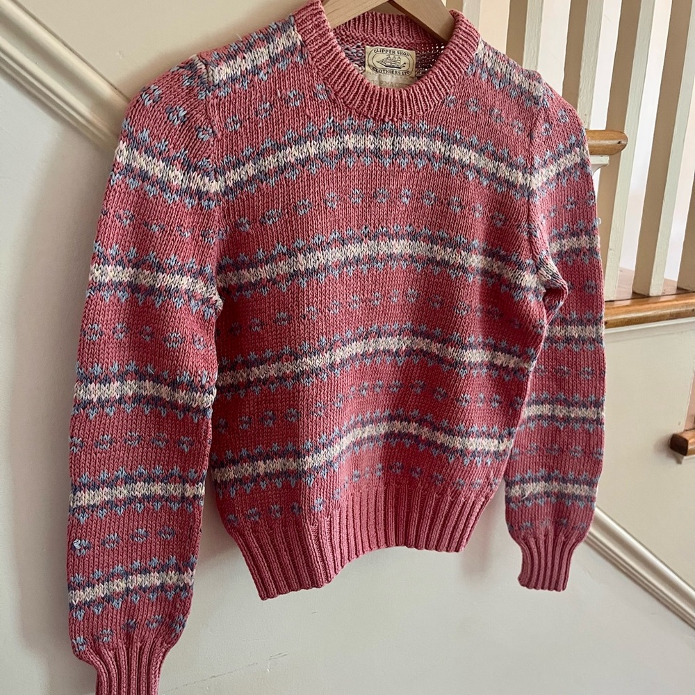 1980s Vintage Pink Cotton Patterned Sweater
